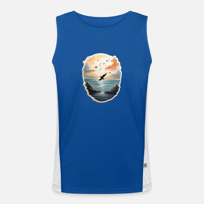 Landschaft Gemälde mit Vogel Funktionelles Kontrast-Tank Top für Männer 