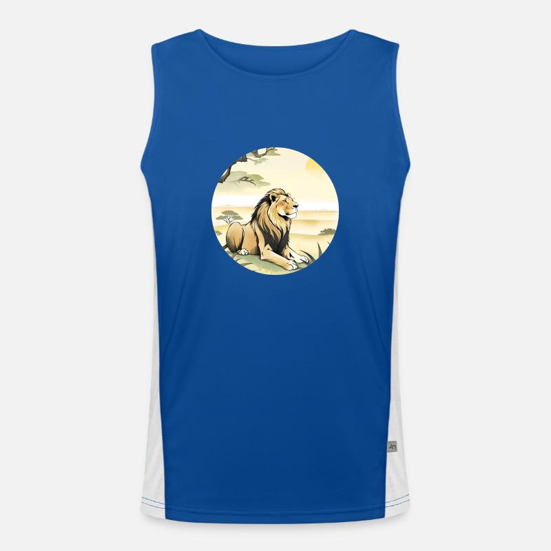 Ein Löwe in der Savanne Funktionelles Kontrast-Tank Top für Männer 