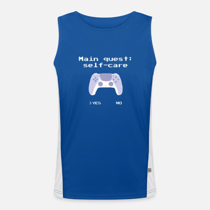 Main Quest Self-Care: retro design with controller Men's Functional Contrast Tank Top 