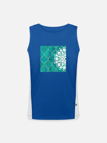 Teal Mandala Moroccan Art - Men's Functional Contrast Tank Top  - royal/white - Front