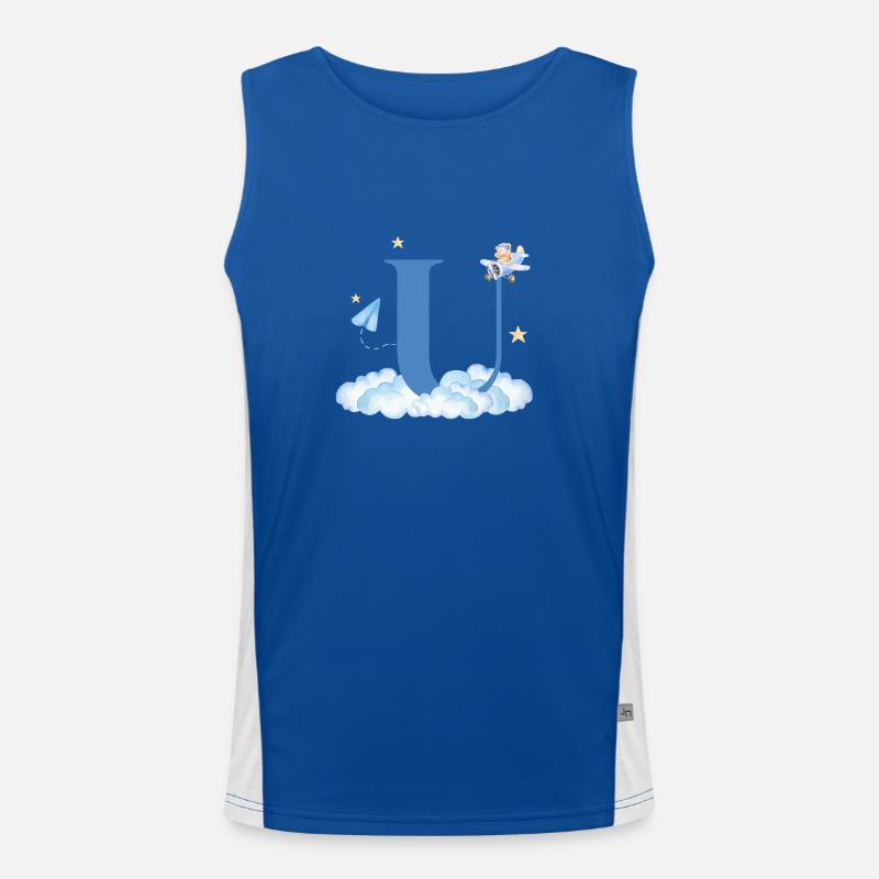 Letter u Blue Clouds Airplane Child Men's Functional Contrast Tank Top 
