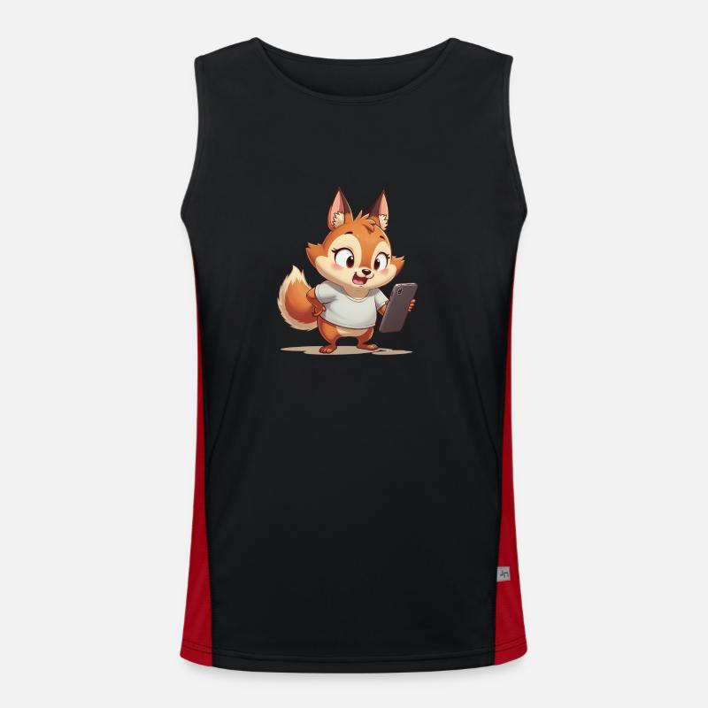 Fox with mobile phone Men's Functional Contrast Tank Top 