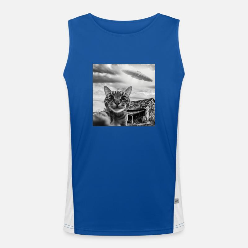 Selfie de chat avec un OVNI extraterrestre Funny Space Débardeur respirant contrasté Homme 