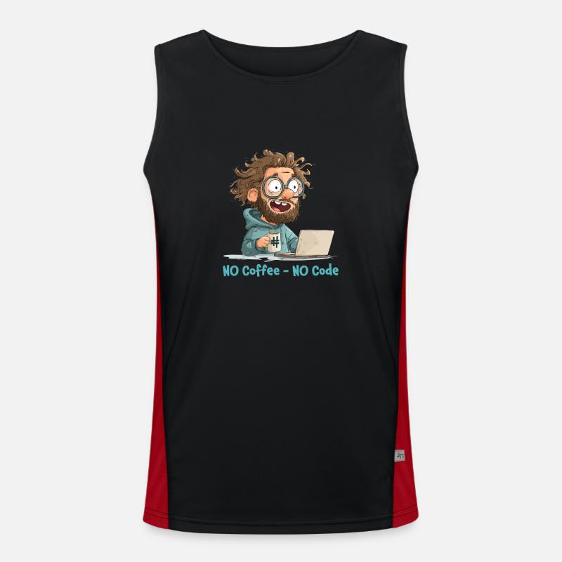 No Coffee - No Code. Lustiges Nerd-Motiv. Funktionelles Kontrast-Tank Top für Männer 