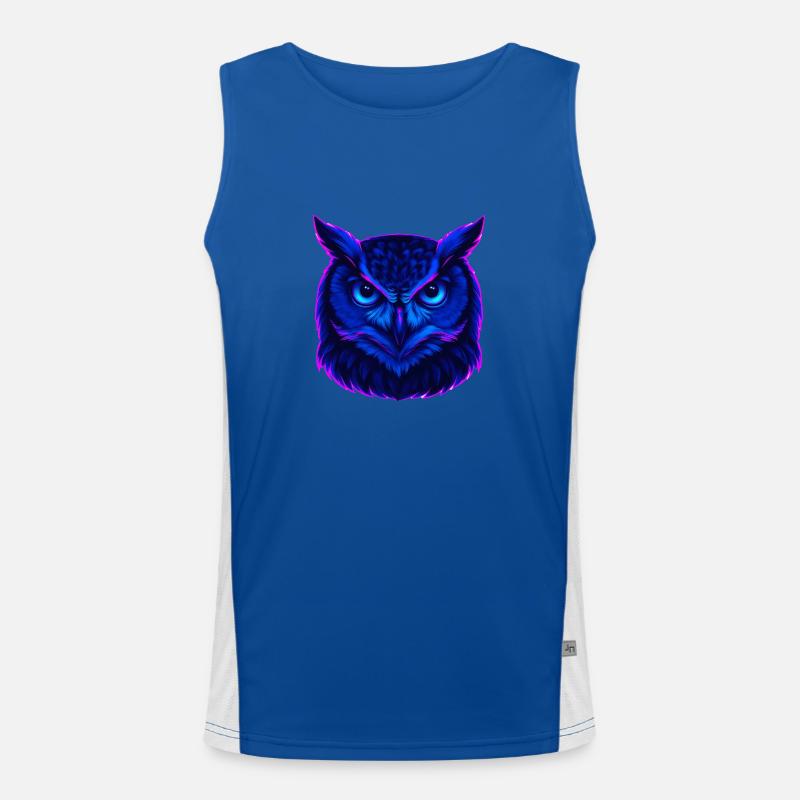 Neonblaue Eule mit intensivem Blick Funktionelles Kontrast-Tank Top für Männer 
