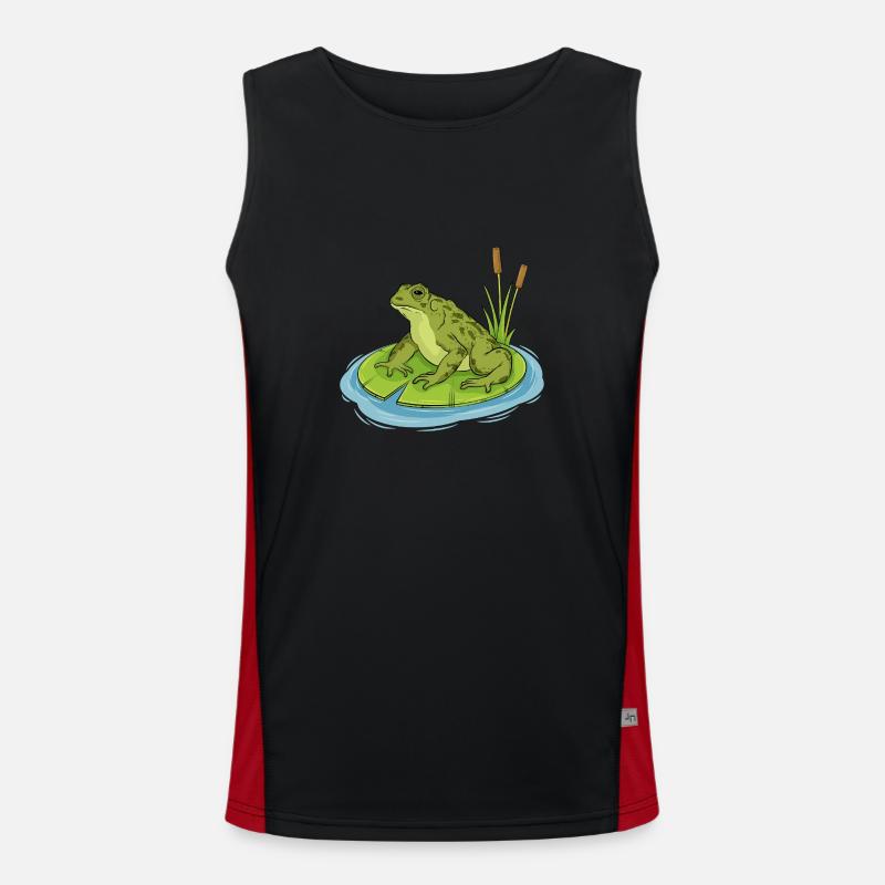 toad sitting on a lilypad - Men's Functional Contrast Tank Top  - black/red
