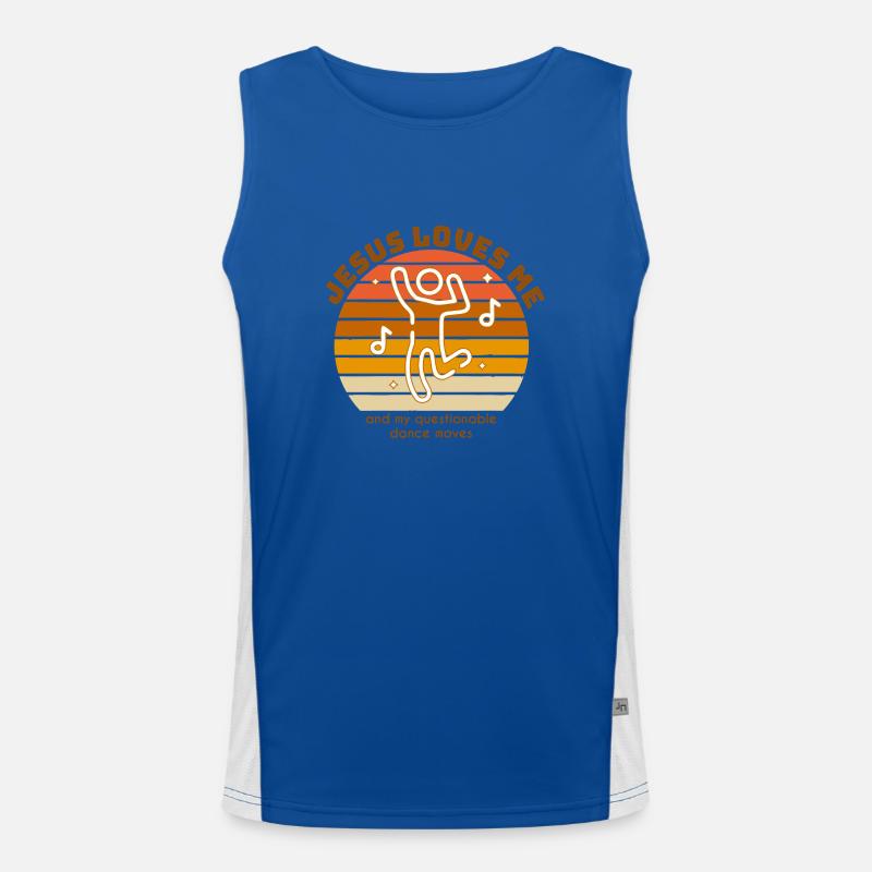 Jesus loves me, and my questionable dance moves Men's Functional Contrast Tank Top 