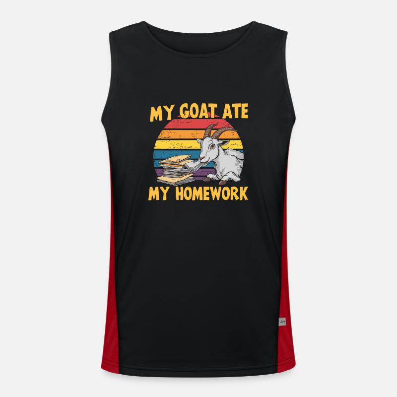 Goat humor – goat eats homework Men's Functional Contrast Tank Top 