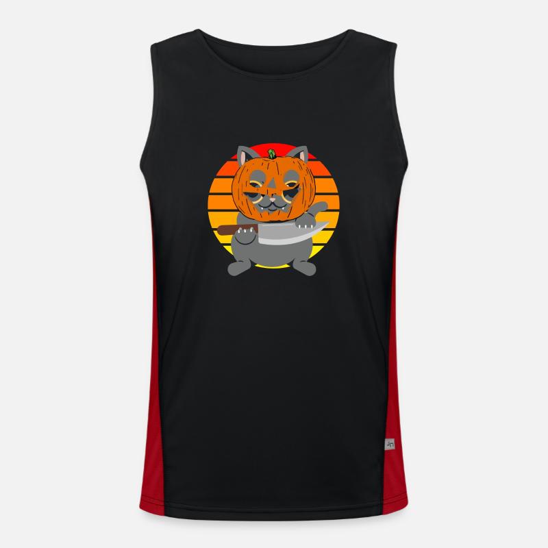 Halloween Cat Pumpkin Head Men's Functional Contrast Tank Top 