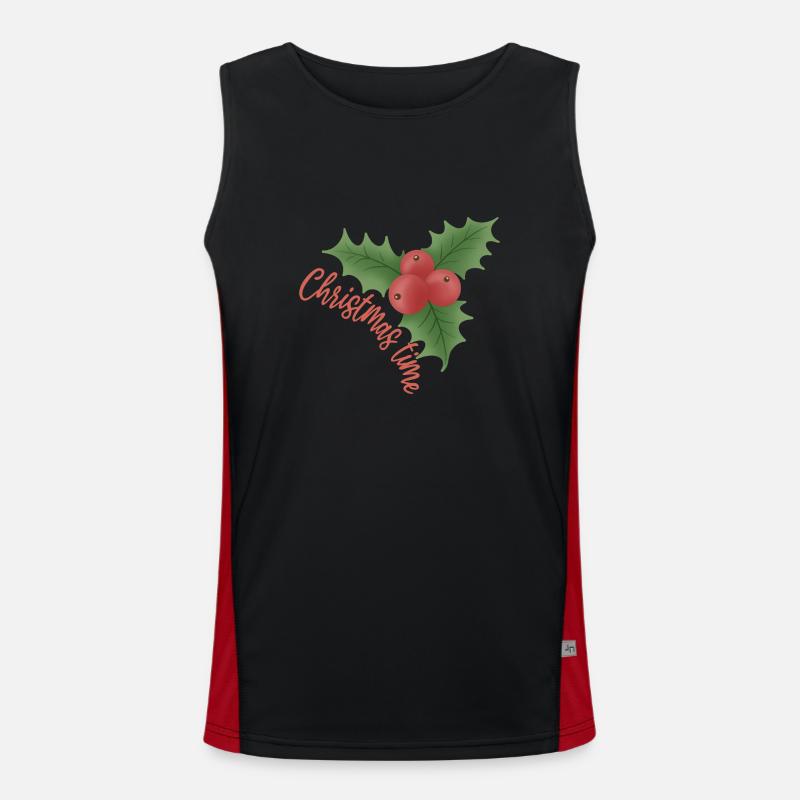 Christmas time - Mistletoe with red berries Men's Functional Contrast Tank Top 