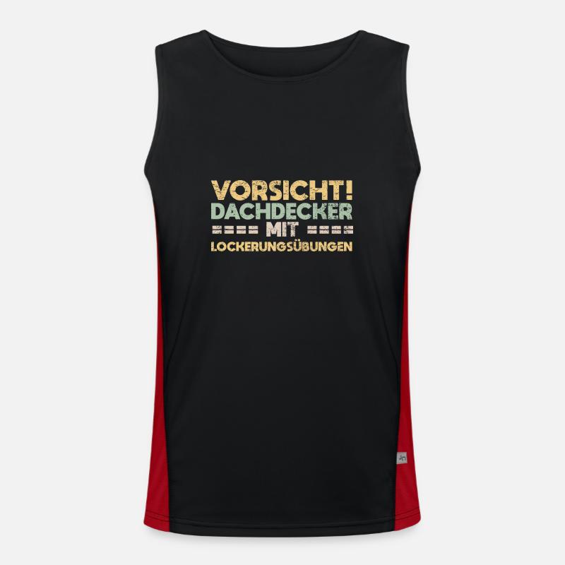 Vorsicht! Dachdecker Mit Lockerungsübungen Funktionelles Kontrast-Tank Top für Männer 
