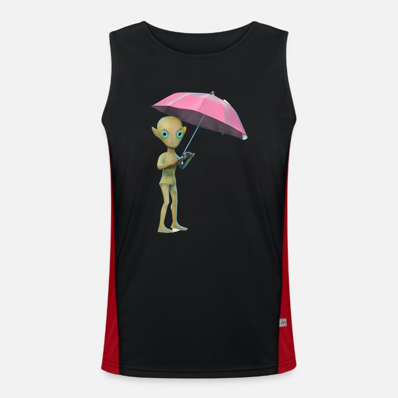 Alien mit Regenschirm Funktionelles Kontrast-Tank Top für Männer 