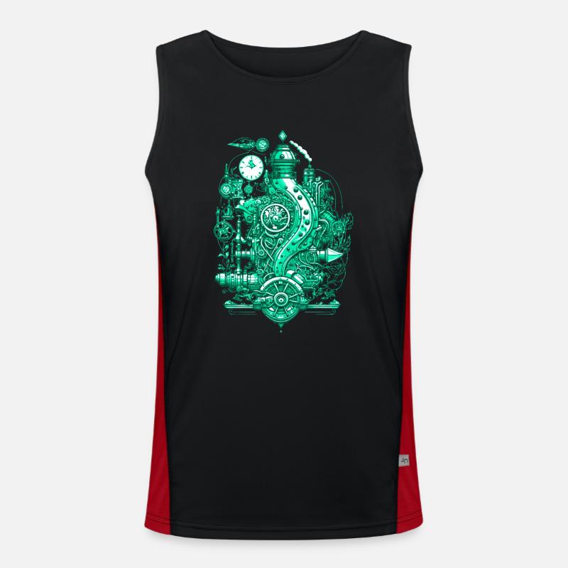 Steampunk steam engine with clockwork and technology Men's Functional Contrast Tank Top 
