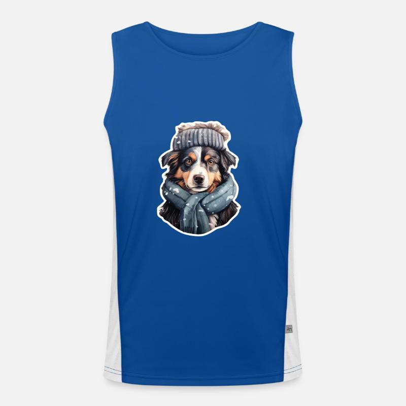 Australian Sheperd im Winterwunderland Funktionelles Kontrast-Tank Top für Männer 