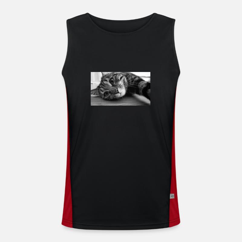 Reclining tabby cat head Men's Functional Contrast Tank Top 