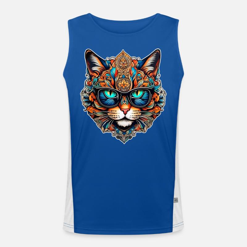 Coole Steampunk Katze mit Brille Funktionelles Kontrast-Tank Top für Männer 