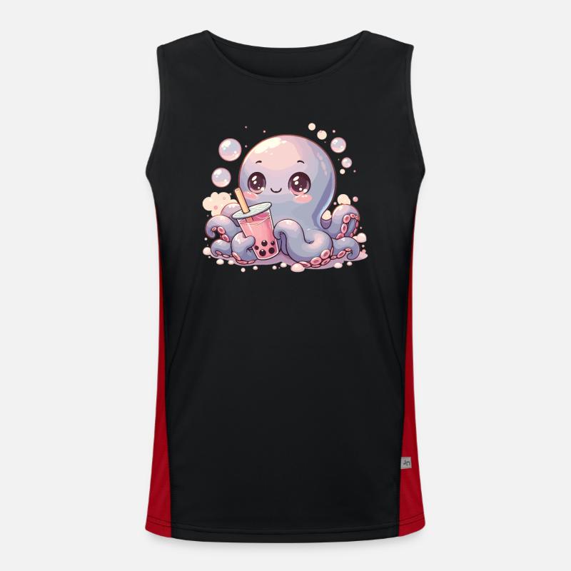 Octopus Drinking Bubble Tea kawaii Boba Octopus Men's Functional Contrast Tank Top 