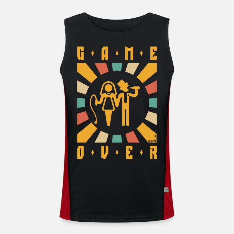 Game Over (Peitsche / Bier / JGA / Strahlen / 4C) Funktionelles Kontrast-Tank Top für Männer 