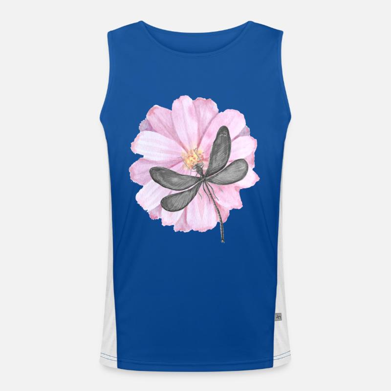 Libelle mit zarter rosa Blume Funktionelles Kontrast-Tank Top für Männer 