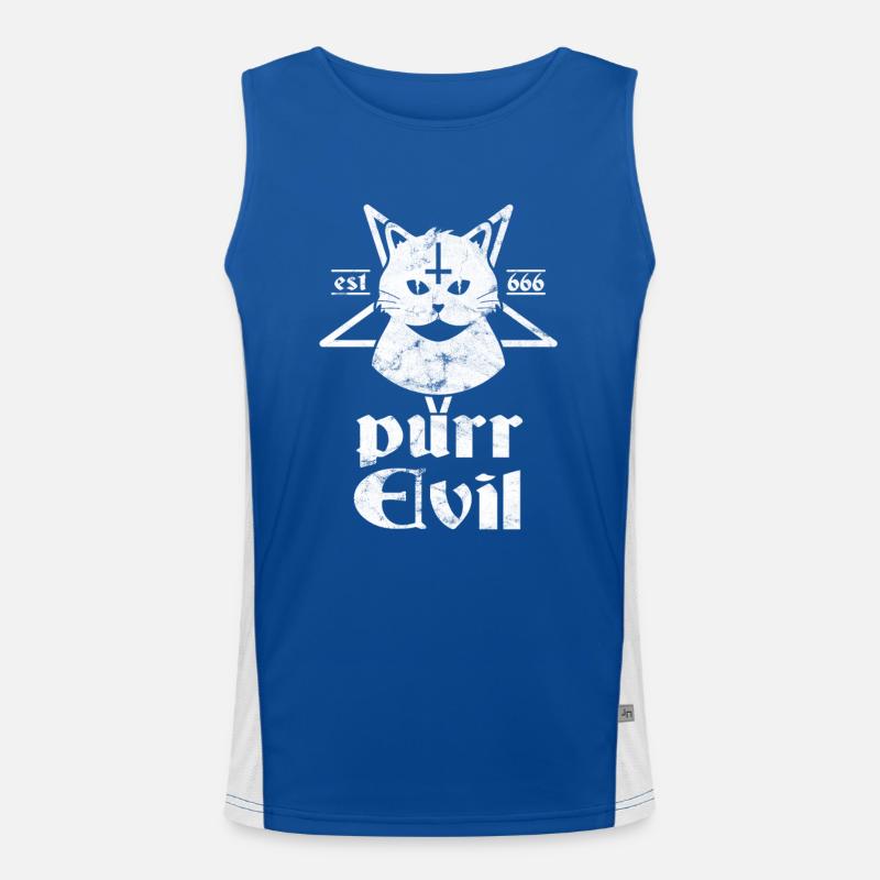 Satanic Cat Purr Evil Pentagram 666 Atheist Men's Functional Contrast Tank Top 