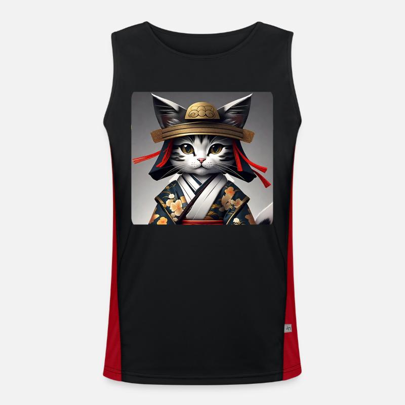 Cute Samurai Cat - Men's Functional Contrast Tank Top  - black/red