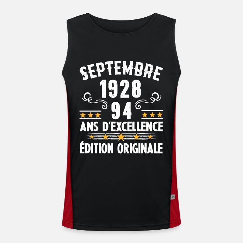 94 Ans Anniversaire Vintage Né(e) Septembre 1928 Débardeur respirant contrasté Homme 
