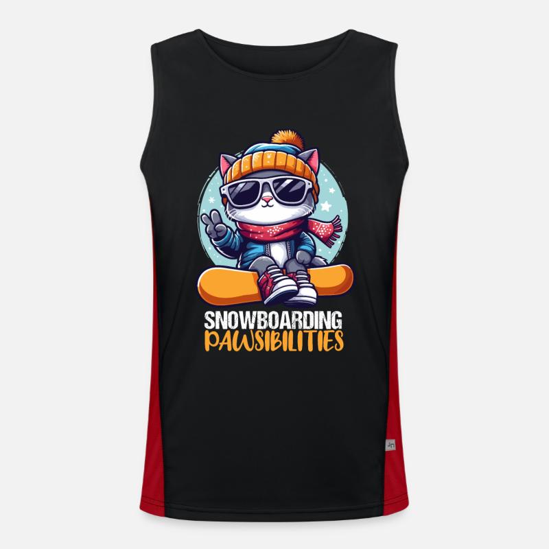 Lustige Snowboard Katze mit Sonnenbrille Apparel Funktionelles Kontrast-Tank Top für Männer 