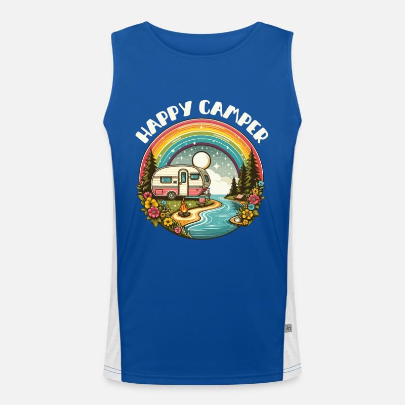 Camping Happy Camper Caravan Vacances Temps Libre Plaisir Débardeur respirant contrasté Homme 