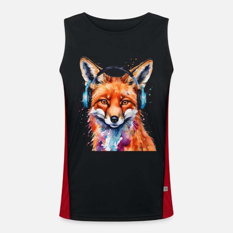 Fuchs Kopfhörer Musik Bunt Tier Design Print Funktionelles Kontrast-Tank Top für Männer 