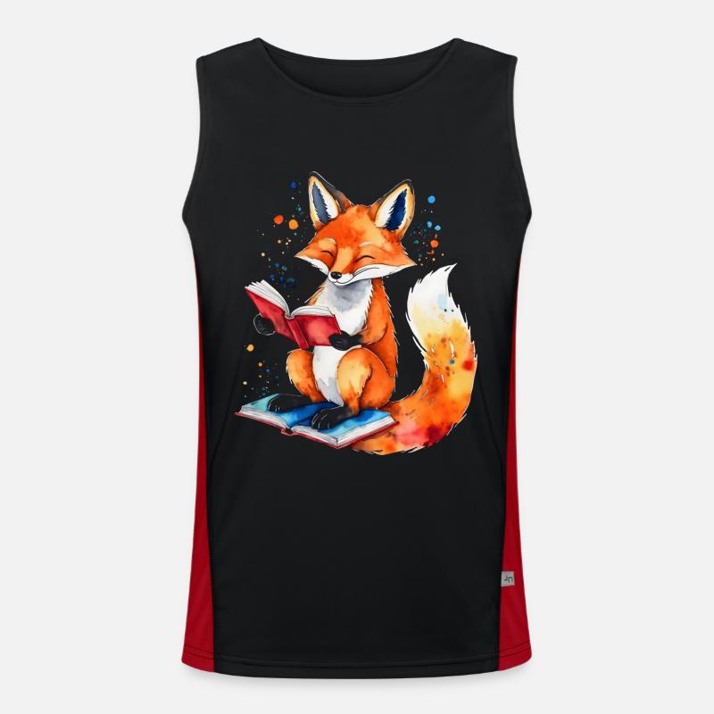 Fuchs Lesen Buch Bunt Tier Design Print Funktionelles Kontrast-Tank Top für Männer 