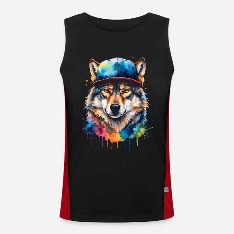 Wolf Snapback Cap Bunt Tier Design Print Funktionelles Kontrast-Tank Top für Männer 