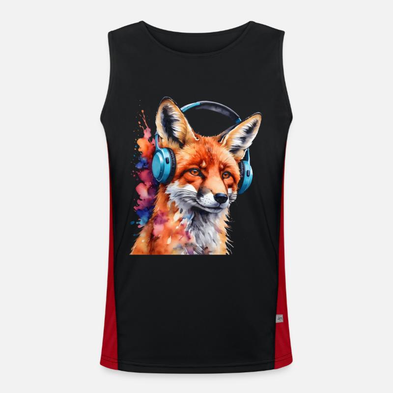 Fuchs Kopfhörer Musik Bunt Tier Design Print Funktionelles Kontrast-Tank Top für Männer 
