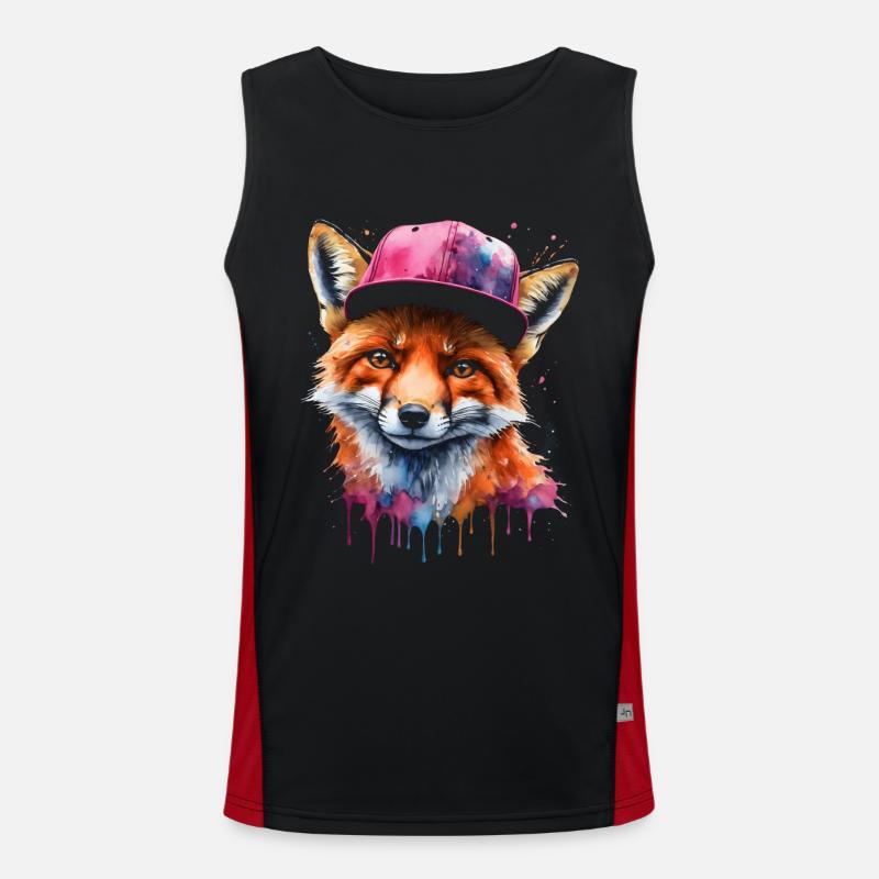Fox Snapback Cap Cool Animal Design Print Men's Functional Contrast Tank Top 