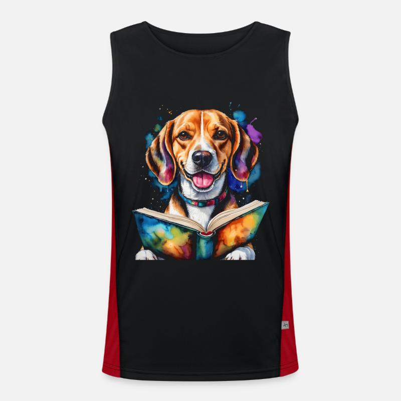 Beagle Lesen Buch Hund Lustig Tier Design Print Funktionelles Kontrast-Tank Top für Männer 