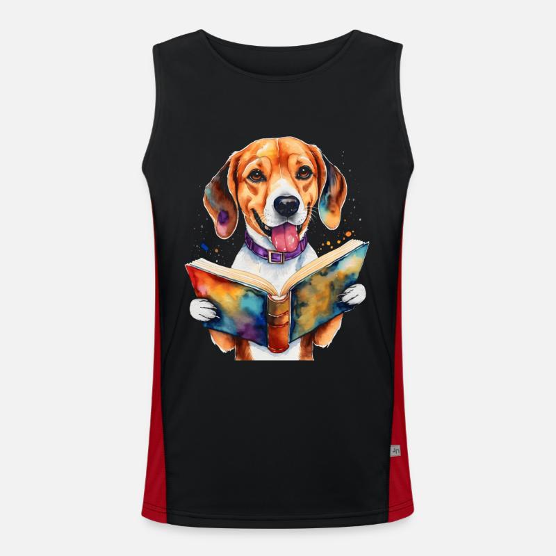 Beagle Lesen Buch Hund Lustig Tier Design Print Funktionelles Kontrast-Tank Top für Männer 