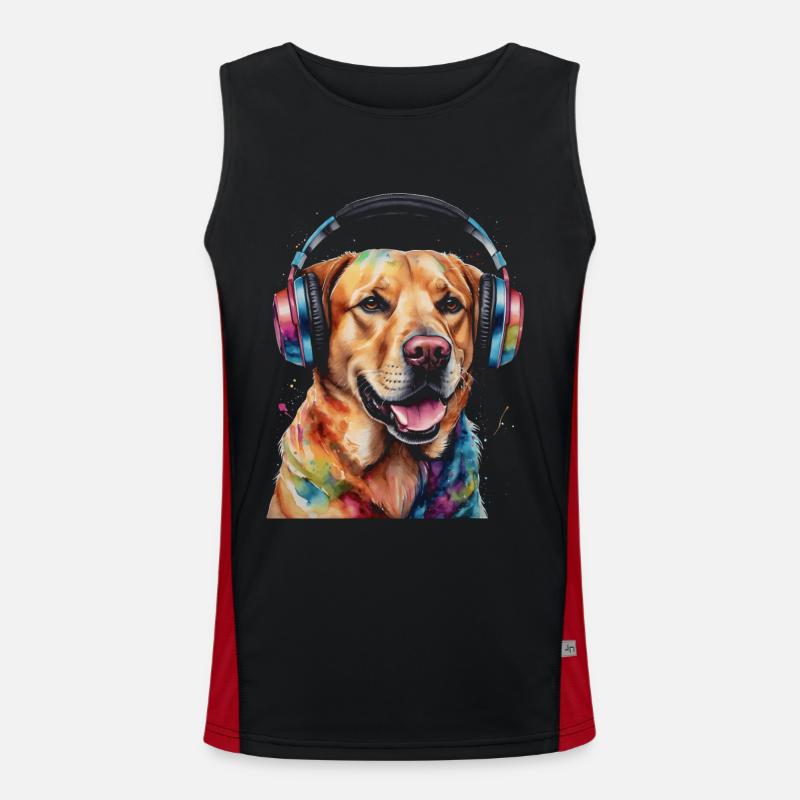 Labrador Retriever Kopfhörer Hund Tier Print Funktionelles Kontrast-Tank Top für Männer 