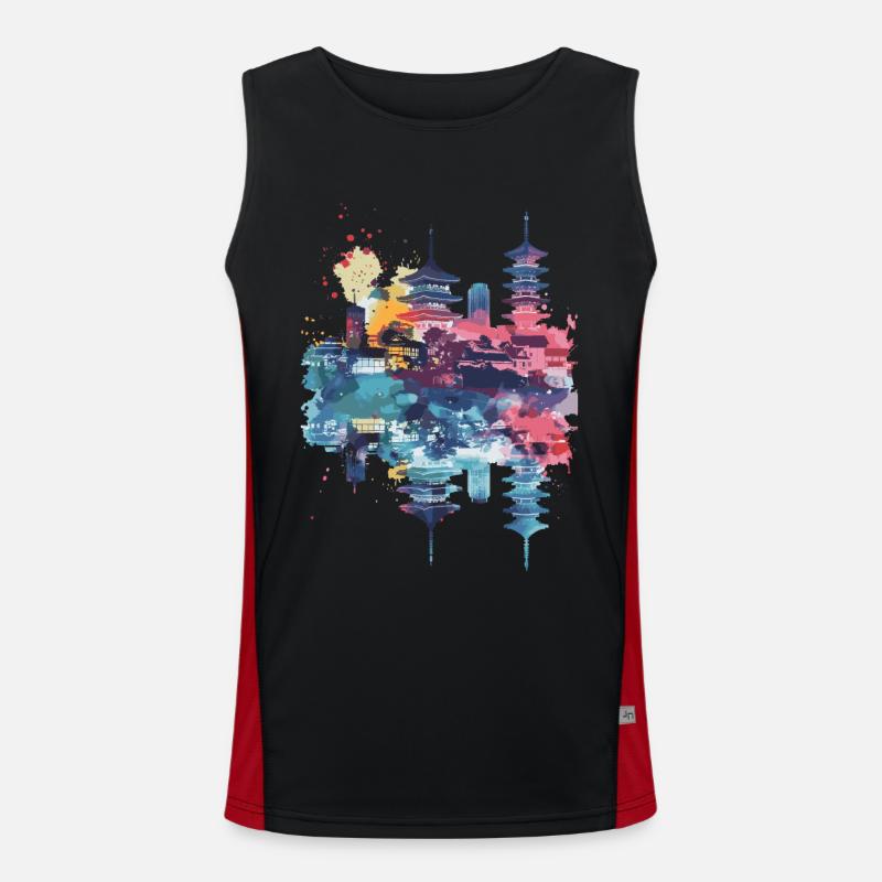 Himeji - Men's Functional Contrast Tank Top  - black/red