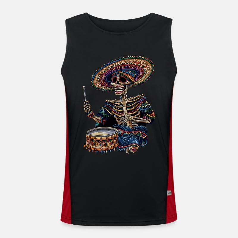 Mexikanisches Skelett Trommeln Funktionelles Kontrast-Tank Top für Männer 
