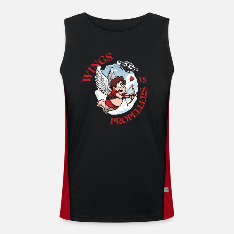 Wings vs Propellers, Cupidon vs Drone, Valentine’s Men's Functional Contrast Tank Top 