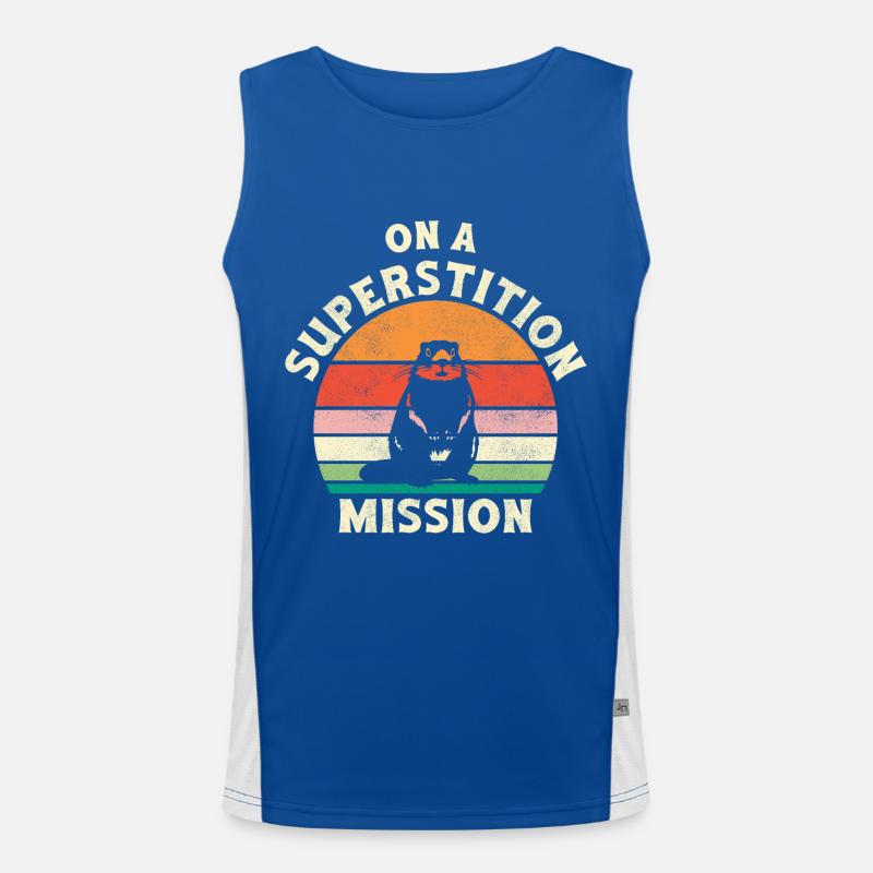 On a superstition mission retro sunset marmot Men's Functional Contrast Tank Top 