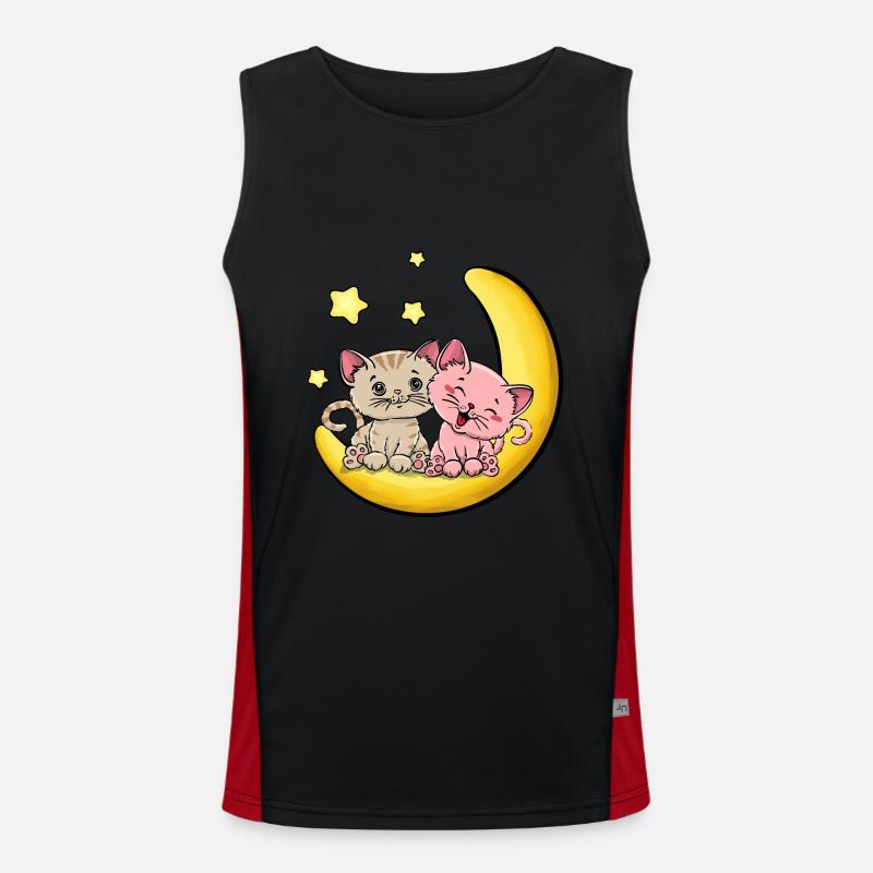 Cat love to the moon Men's Functional Contrast Tank Top 