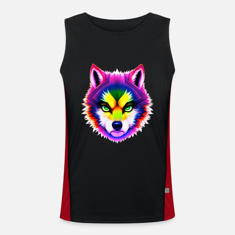 Mystical Rainbow Wolf Head - Men's Functional Contrast Tank Top  - black/red