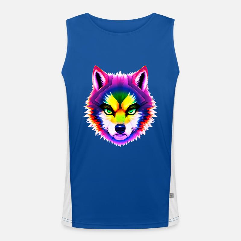 Mystischer Regenbogen Wolf Kopf Funktionelles Kontrast-Tank Top für Männer 