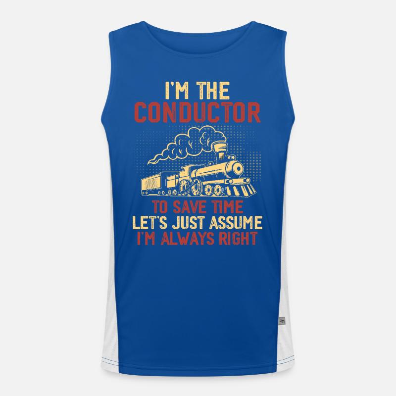 Cute Train Conductor Men Women Railway Train Lover Men's Functional Contrast Tank Top 