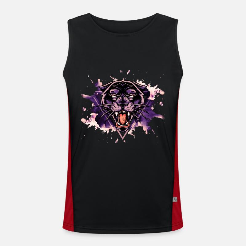 Panther Panter Lila Schwarz Splash Raubtier Tier Funktionelles Kontrast-Tank Top für Männer 