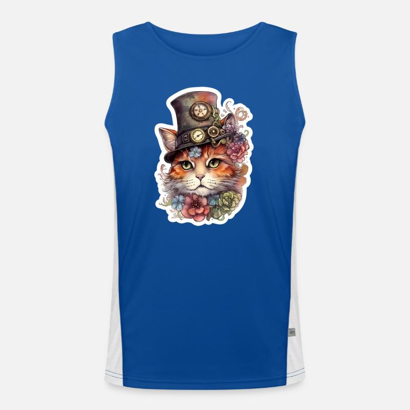 Steampunk cat with hat Men's Functional Contrast Tank Top 