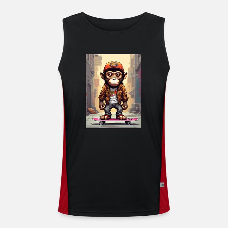 Comic Affe auf Skateboard Funktionelles Kontrast-Tank Top für Männer 