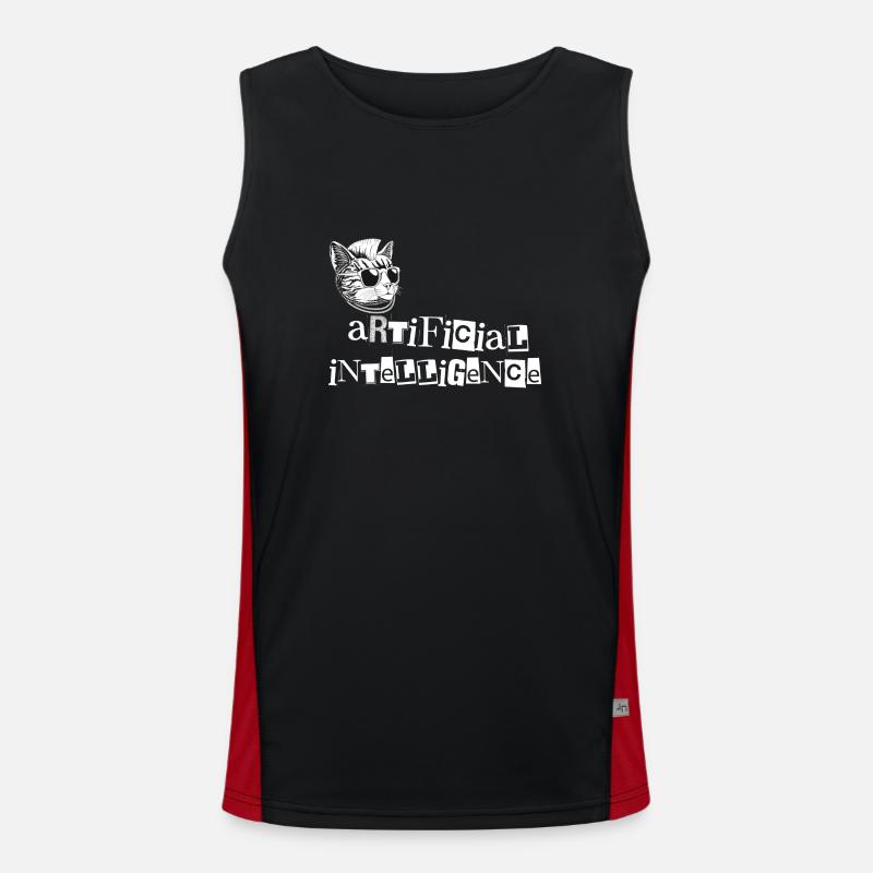 AI Cat Artificial Intelligence - Men's Functional Contrast Tank Top  - black/red