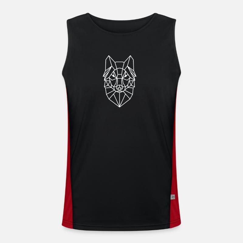 Geometric Wolf Head Line Style - Men's Functional Contrast Tank Top  - black/red