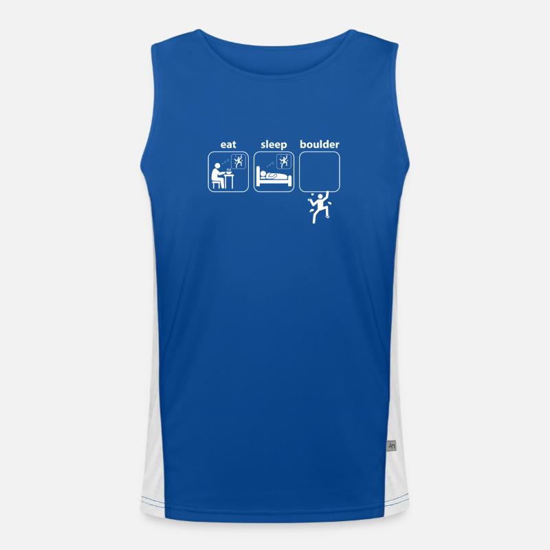 Boulder Eat Sleep Klettern Bergsteigen Spruch Funktionelles Kontrast-Tank Top für Männer 